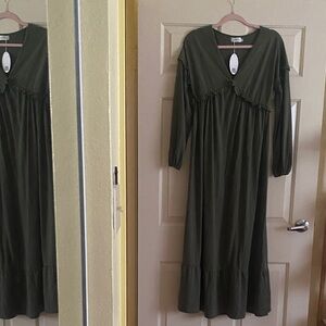 NWOT Coolmee Chic Olive Long Sleeve Maxi Dress, Size S